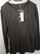 Bluzka damska czarna prążkowana L guzikowa długi rękaw klasyczna
