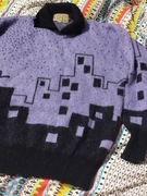 Czarny fioletowy sweter vintage z kołnierzykiem z welna S.K.V.J. 40 L