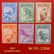 Znaczki fauna:731: ptaki, ssaki, gady- Kuba 1981r 