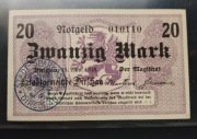 Banknot Notgeld 20 Marek Tczew (Dirschau) 1918 wyd. tuż po zakończeniu I WŚ