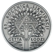 Srebrna moneta 20 zł 2009 65 rocznica likwidacji getta w Łodzi oksydowana 