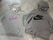 dwie szare bluzy Puma i Nike damskie z kapturem na co dzień rozmiar S