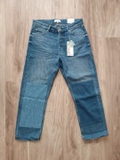 Niebieskie jeansy z prostymi nogawkami wysoki stan nogawki do kostek L/XL