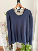 Granatowy sweter z wełną merino i bawełną Pierre Cardin