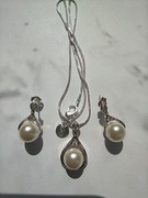 Zawieszka kolczyki srebro + perły diamenciki 925