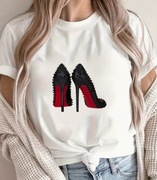 Damska koszulka t-shirt biała Szpilki rozmiar L