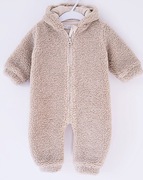 Nowy beżowy ocieplany kombinezon baranek z kapturem NewBorn 68