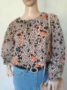 Damska bluzka w centki, kwiaty, długi rękaw, pas ściągacz r S/36 New Look