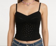 Czarna bluzka gorsetowa Y2K gotic top bawełna Made in Italy XS S wycięcia