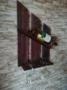 Wieszak drewniany na wino i dwa kieliszki, vintage, ozdoby, prezent