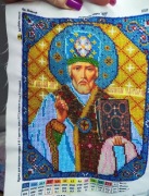 święty Mikołaj, haftowana ikona z koralików,