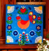 Folkowy ptak - akryl na drewnie