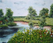 OBRAZ RĘCZNIE MALOWANY PEJZAŻ AKRYLOWY "BARWNIE UPIERZONE" - 24x30cm