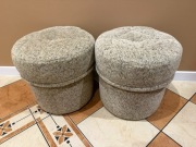 Pufy tapicerowane okrągłe beżowo-szare – komplet 2 sztuki, stan bdb