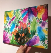 Groszki,jagody,ogród. Obraz namalowany na płótnie format A3. 