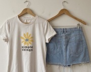 Zestaw dziewczęcy letni spódniczka jeansowa + t-shirt z nadrukiem 152-158 