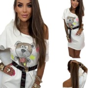 Sukienka z paskiem Ecru miś Bawełniana Lola Bianka