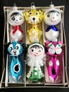 Bombki choinkowe szklane 6 szt mix kolorowe kształtki retro jak prl figurki