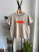 Szary t-shirt z wypukłym napisem typu boucle frotte oversize