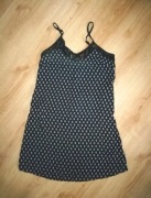 Czarna sukienka koszulka nocna na ramiączkach w białe wzorki rozmiar S