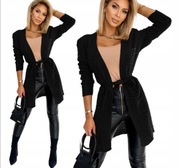 Sweter damski długi kardigan ażurowy czarny 