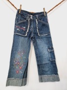 Barbie spodnie jeansy rybaczki dzwony kwiaty 7 lat 122cm