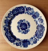 Talerz 24 cm, wzór kwiatowy kobaltowy, ręcznie malowany _ Włocławek