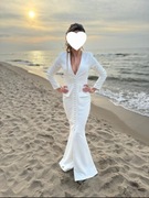 *UK Suknia ślubna S sukienka biała dekolt v maxi długa rybka b. elegancka