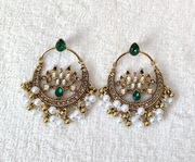 Piękne duże kolczyki orientalne koła złoty kolor ptak paw zielona cyrkonia