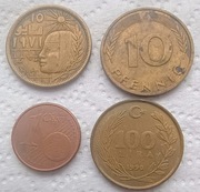 Zestaw 4 monet - Egipt, Niemcy, Turcja, Włochy Mix.