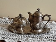 Cukiernica + Mlecznik + Taca. Zestaw Mosiężny. 