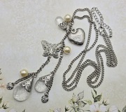 Motylek Motyle kryształy perełki perły srebrny naszyjnik Modny vintage