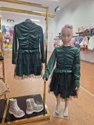 Cudna butelkowa zieleń sukienka tiul Święta Boże Narodzenie r. 134/140