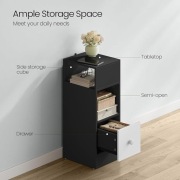 EUGAD STOLIK NOCNY WASKA SZAFKA 2 OTWARTE PÓŁKI SZUFLADA 25 X 66 X 30 CM