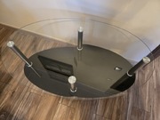 Nowoczesny Owany Szklany Stolik Kawowy / Ława (czarny + chrom)