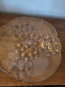 Duży talerz, patera, nierówne krawędzie, winogrona, szkło., vintage