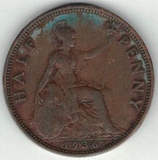 155 Wielka Brytania 1/2 pensa half penny 1936