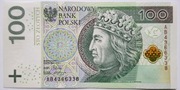 100 zł 2012r AB nr 4366338 UNC banknot kolekcjonerski
