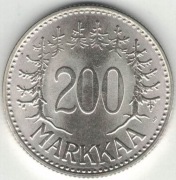 Finlandia 200 markkaa marek 1959 - 27,5 mm srebro Ag  Bardzo rzadki rocznik