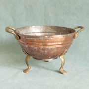 Antyk pojemnik miedziany kociołek zabytkowy ciężki misa na nóżkach