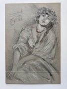 Secesyjny portret kobiety „Czerwone Korale” rysunek sygnowany ok. 1900