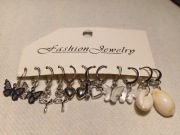 Kolczyki damskie 6 par kolor srebrny 