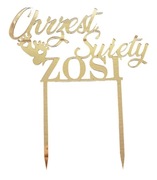 Topper na tort, chrzest święty, imię, złote lustro 