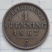 #2226 Niemcy Prusy 1 fenig 1867 C  ładna rzadka!