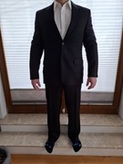 Granatowy garnitur prążkowany 50 Szefler 100% wełna