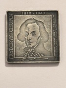 Chopin. Klipa kolekcjonerska. 35X35 mm. Mosiądz srebrzony. Gyges
