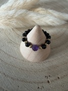 Pierścionek czarny turmalin ametyst kamienie naturalne rozmiar M