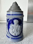 Stary niemiecki kolekcjonerski kobaltowy kufel do piwa vintage ceramika