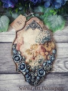 Piękny medalion Prowansja vintage decoupage shabby chic hortensje róże 