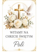 Plakat Powitalny na Chrzest Święty – Personalizowany | Złoty Krzyż Gołębica